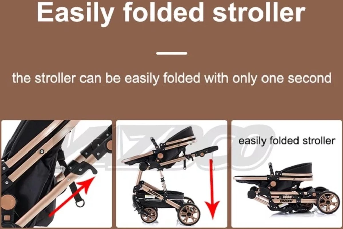 Merkloos Luxe Multi-functionele 3 In 1 Wandelwagen - Babywagen - Kwalitatieve Buggy - Opklapbare Kinderwagen - Licht En Flexibel - Afbeelding 8