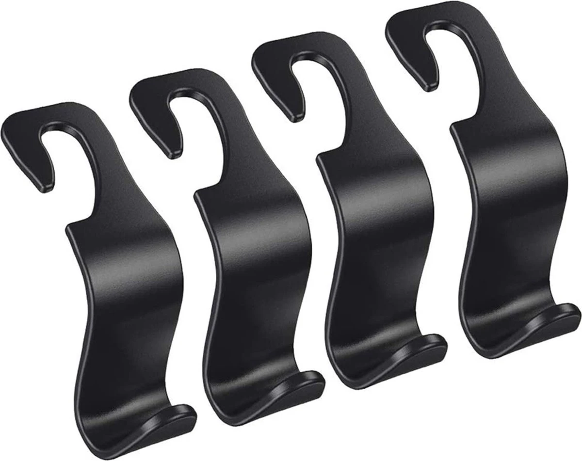 Merkloos Auto Kapstok - Opberghaak - Tashouder - Zwart - 4 Stuks
