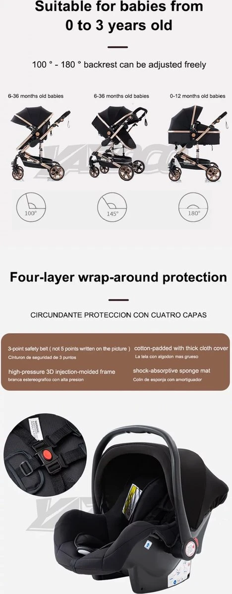 Merkloos Luxe Multi-functionele 3 In 1 Wandelwagen - Babywagen - Kwalitatieve Buggy - Opklapbare Kinderwagen - Licht En Flexibel - Afbeelding 5