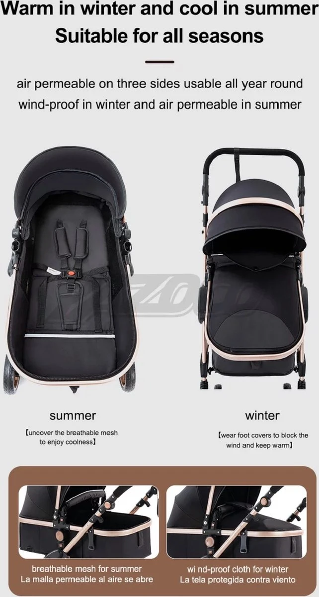 Merkloos Luxe Multi-functionele 3 In 1 Wandelwagen - Babywagen - Kwalitatieve Buggy - Opklapbare Kinderwagen - Licht En Flexibel - Afbeelding 9