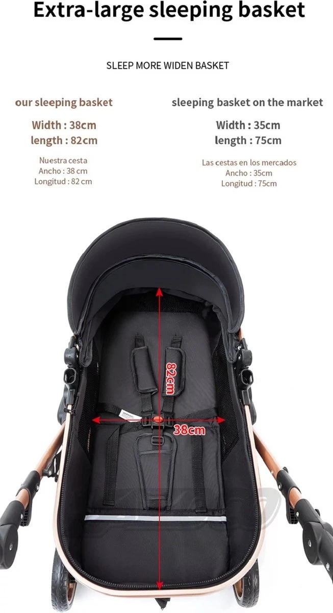 Merkloos Luxe Multi-functionele 3 In 1 Wandelwagen - Babywagen - Kwalitatieve Buggy - Opklapbare Kinderwagen - Licht En Flexibel - Afbeelding 3