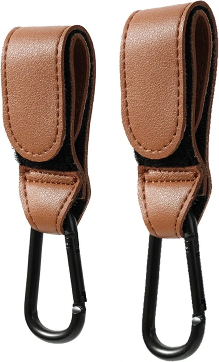 Merkloos Kinderwagen Haak Set Van 2 PU Leer Bruin -Verstelbare Buggy Haak - Luiertas Hangers Met Klittenband