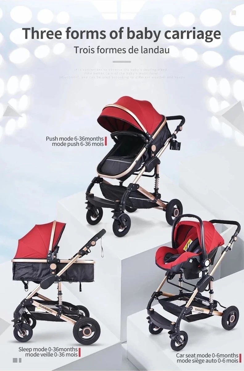 Merkloos Luxe Multi-functionele 3 In 1 Wandelwagen - Babywagen - Kwalitatieve Buggy - Opklapbare Kinderwagen - Licht En Flexibel - Afbeelding 7