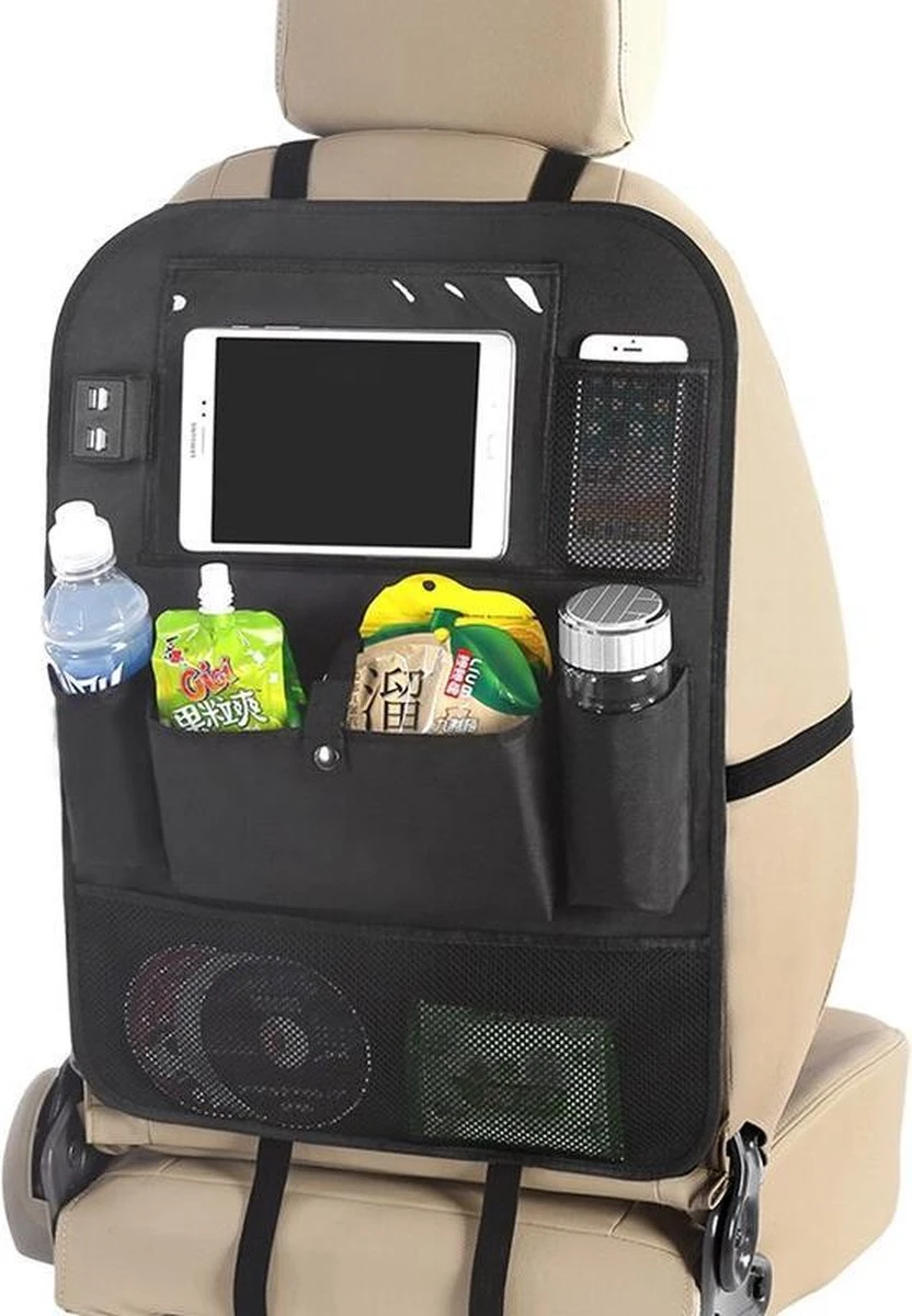 TIKKENS® Auto Organizer Met USB Oplaadpunten Stoel - Tablet Houder - Zwart - - Universeel - Autostoel Beschermer Voor Baby En Kinderen - Afbeelding 7