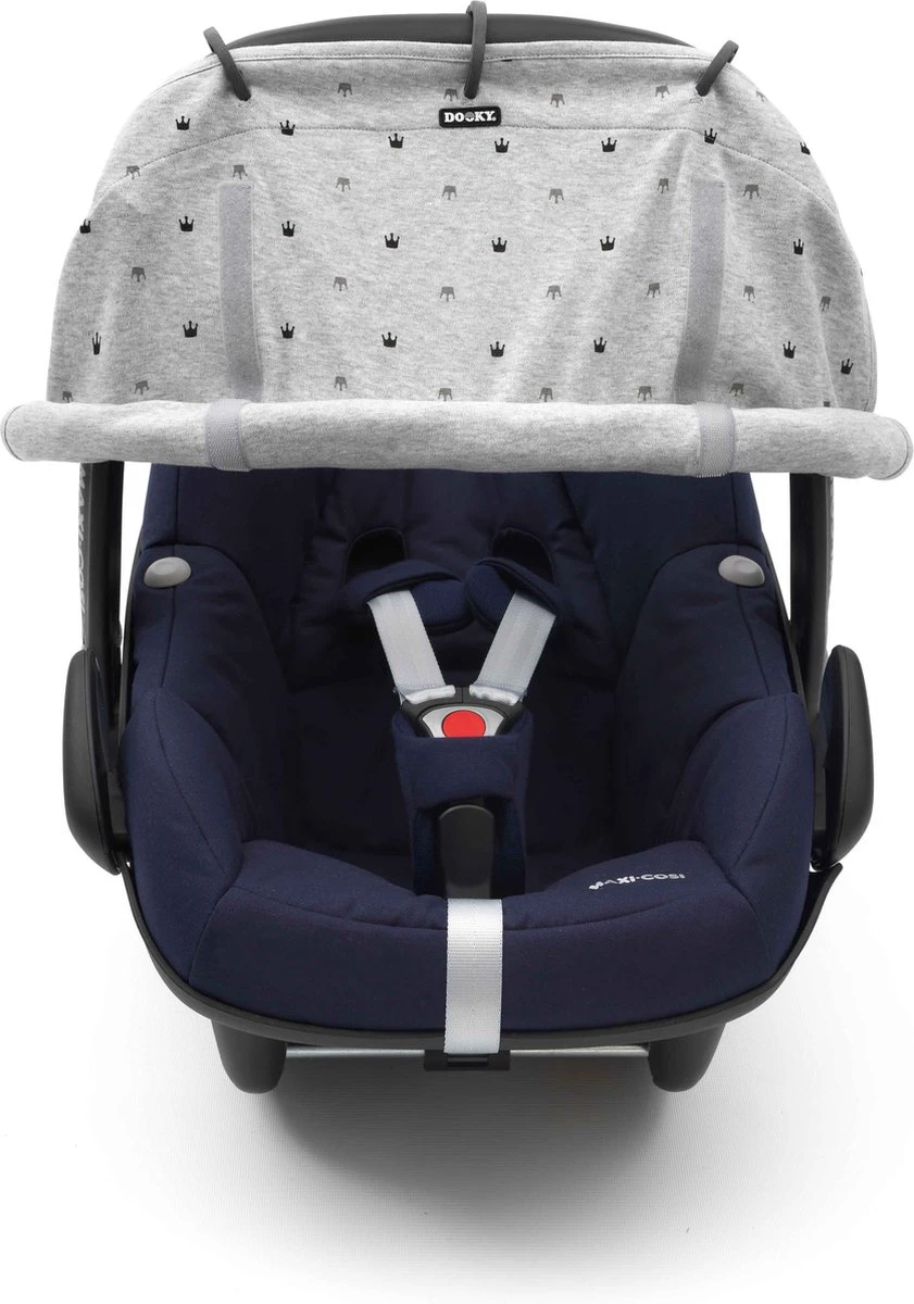 Dooky Universal Cover Zonnescherm Kinderwagen - Light Grey Crowns - Afbeelding 3