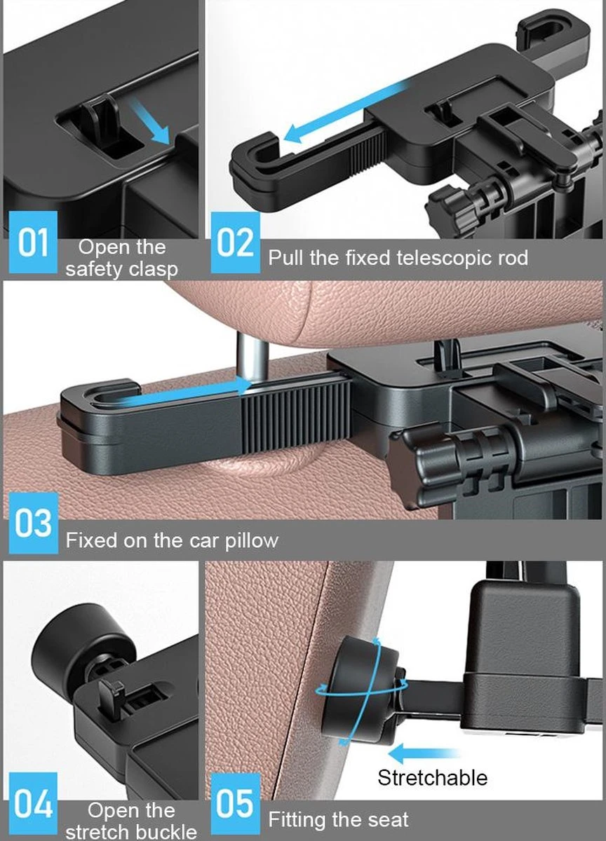 Multifunctionele Auto Tafel Voor Laptop Achterbank Snacks Fast Food Eetbak Drinken Computer Stoel Eettafel Beker Hoofdsteun Houder Klaptafel Stand Voor Telefoon & Tablet IPad - Afbeelding 5