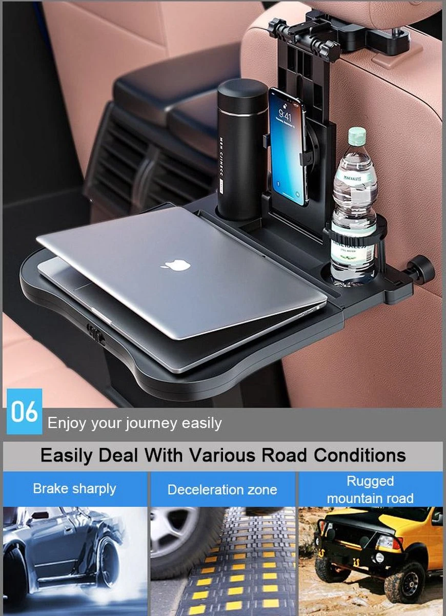 Multifunctionele Auto Tafel Voor Laptop Achterbank Snacks Fast Food Eetbak Drinken Computer Stoel Eettafel Beker Hoofdsteun Houder Klaptafel Stand Voor Telefoon & Tablet IPad - Afbeelding 12