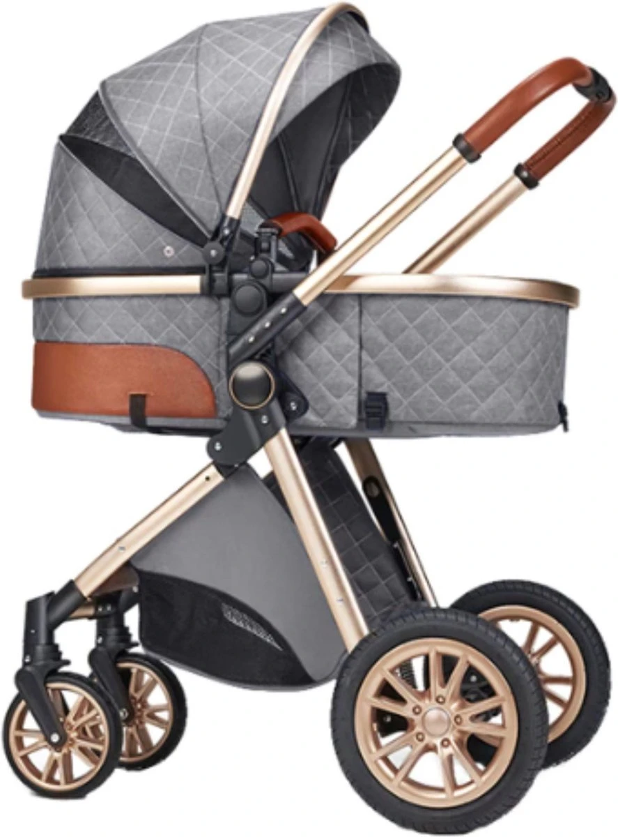 Merkloos Kinderwagen 3-in-1 – Luxe Kinderwagen - Buggy – Wandelwagen - Multifunctioneel – Opklapbaar – Incl Autostoel – Grijs - Afbeelding 8