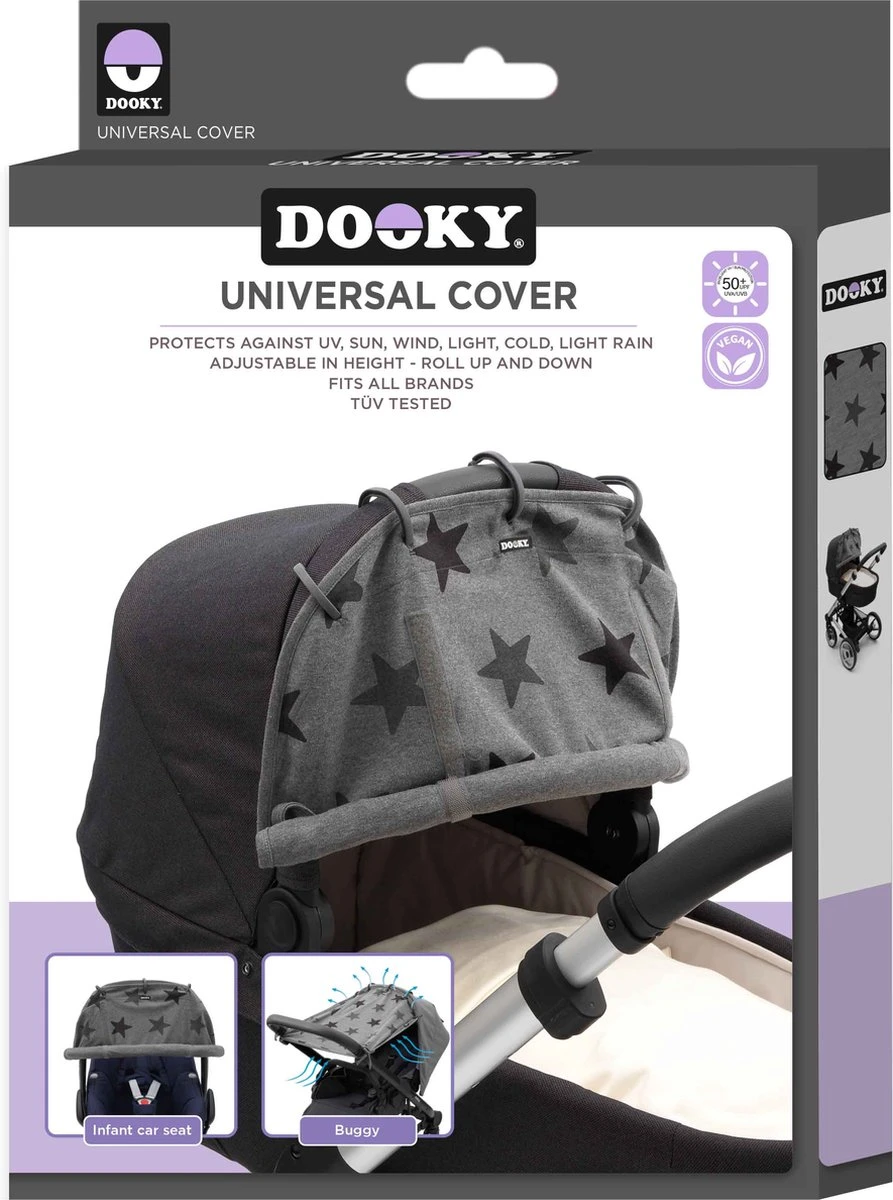 Dooky Universal Cover Zonnescherm Kinderwagen - Grey Stars - Afbeelding 5