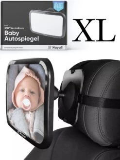 Autospiegel Baby 360° Verstelbaar Voor Hoofdsteun Autostoel -Achteruitkijkspiegel XL- Achterbankspiegel Kinderen -Baby Veiligheid Accessoires - Zwart