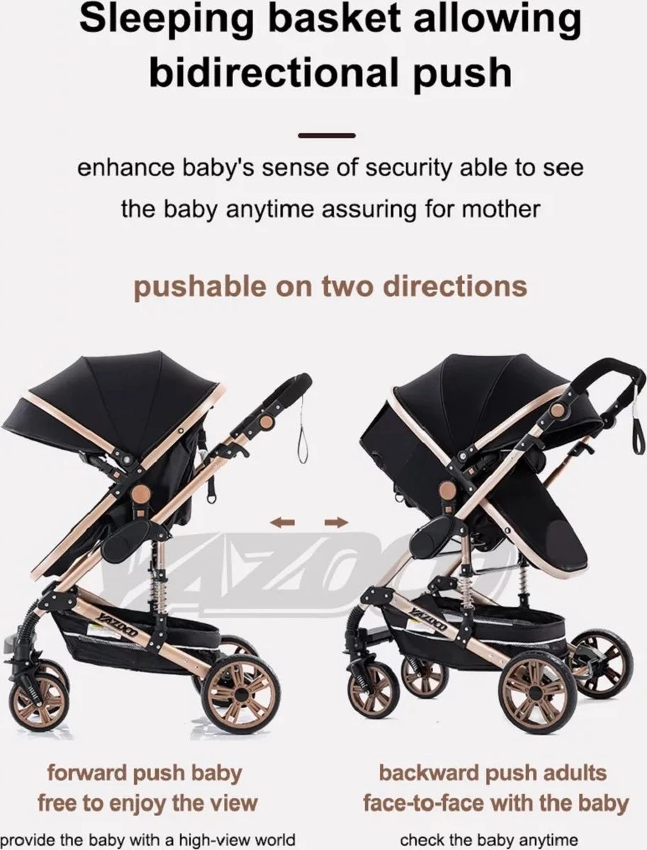 Merkloos Luxe Multi-functionele 3 In 1 Wandelwagen - Babywagen - Kwalitatieve Buggy - Opklapbare Kinderwagen - Licht En Flexibel - Afbeelding 11