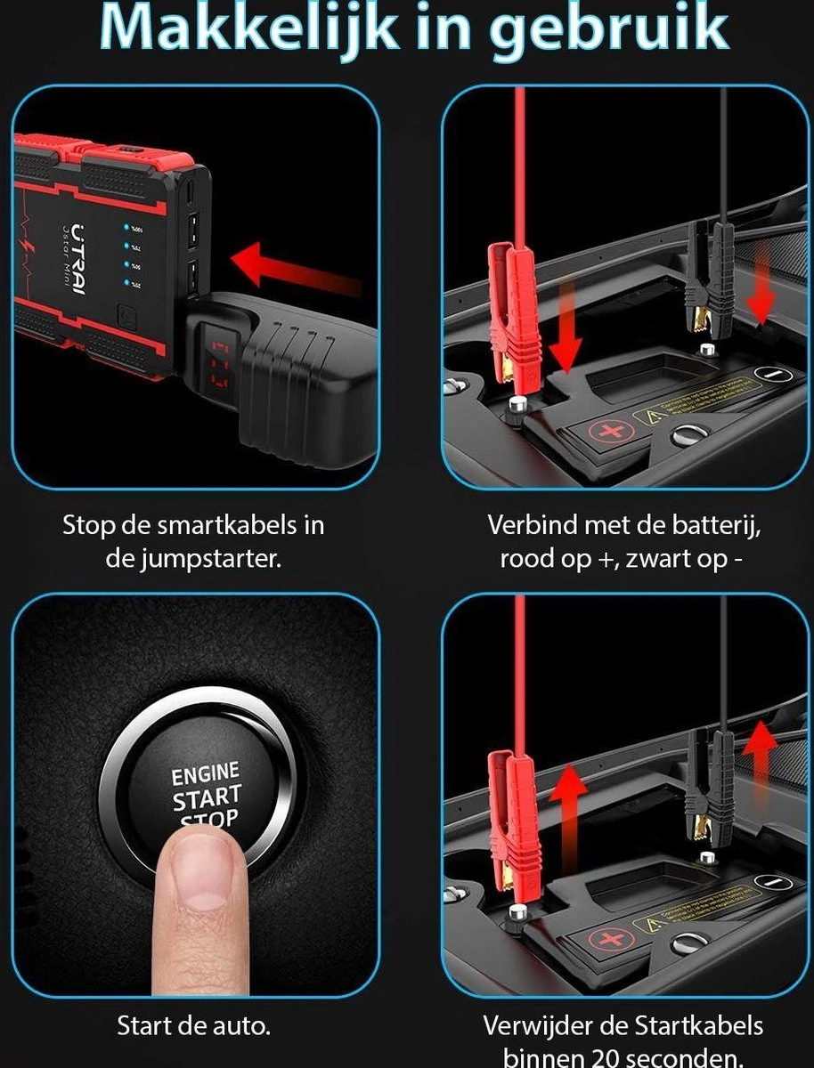 UTRAI - Jump Starter Auto - Batterij 13000mAh - 1000A - Smart-Clip Power Bank Met Batterij Detectie Voor 12V - Auto Booster Jumpstarter Mini - Afbeelding 5