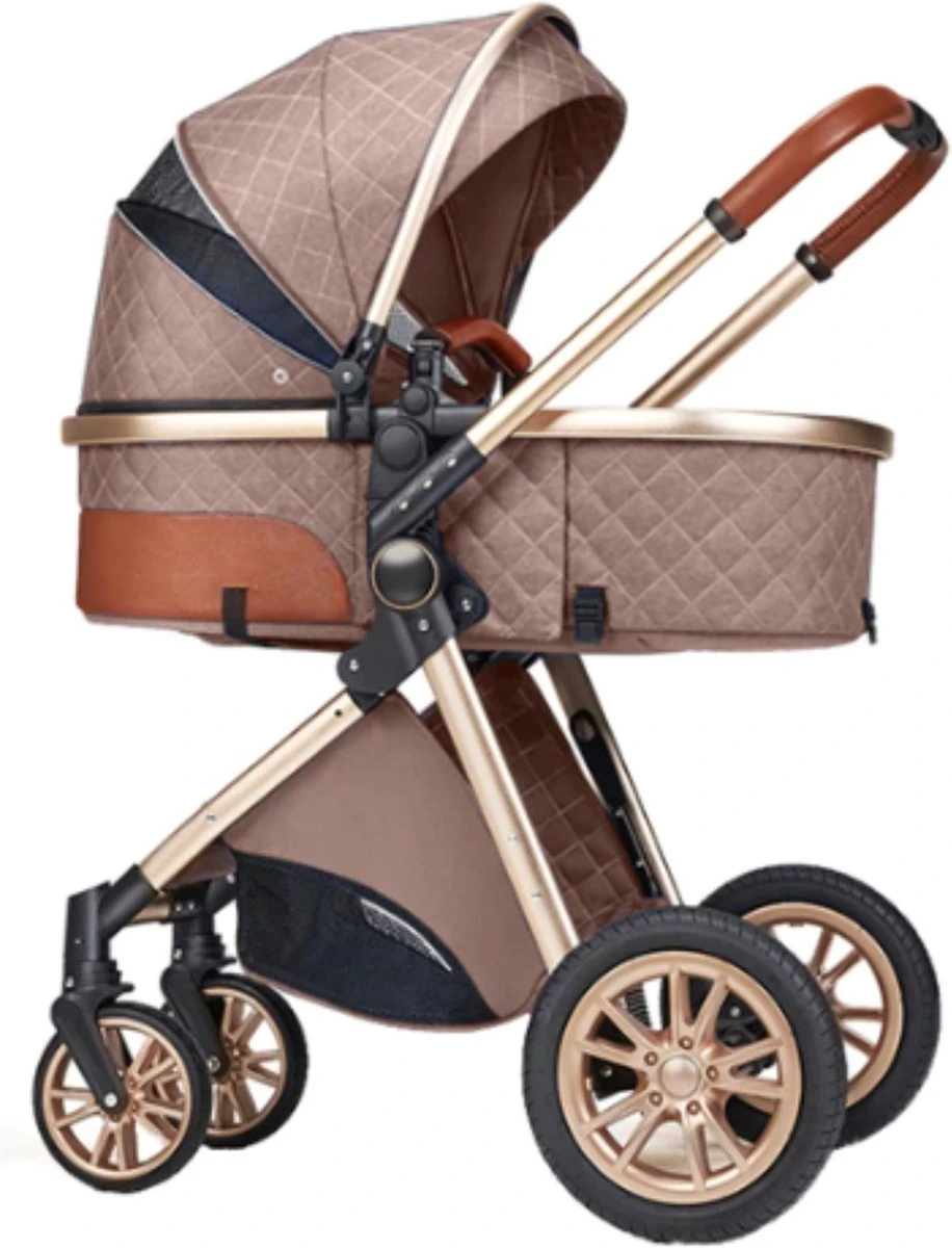 Merkloos Kinderwagen 3-in-1 – Luxe Kinderwagen - Buggy – Wandelwagen - Multifunctioneel – Opklapbaar – Incl Autostoel – Khaki - Afbeelding 6