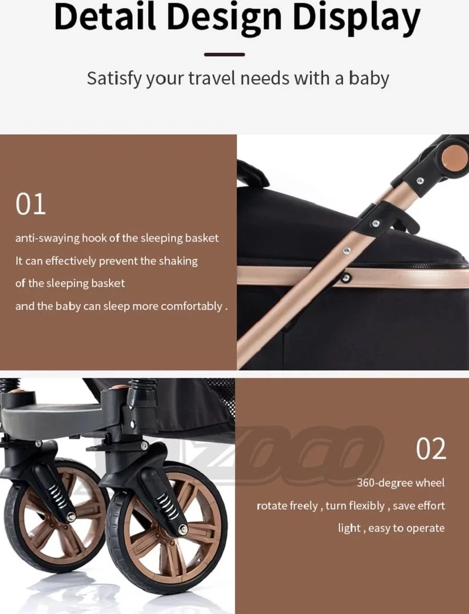 Merkloos Luxe Multi-functionele 3 In 1 Wandelwagen - Babywagen - Kwalitatieve Buggy - Opklapbare Kinderwagen - Licht En Flexibel - Afbeelding 12